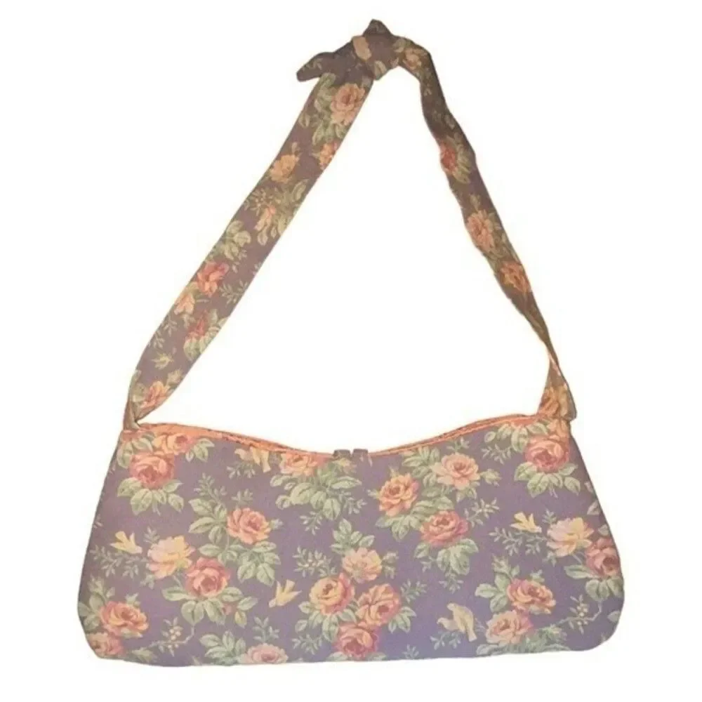 Unique Fabric Embroidered Floral Bathing Beauty Woman Shoulder Bag Purse NWOT